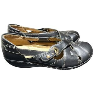 Clarks Mary Jane Women 8M Shoes Black Leather Fisherman Loafers Flats Casual